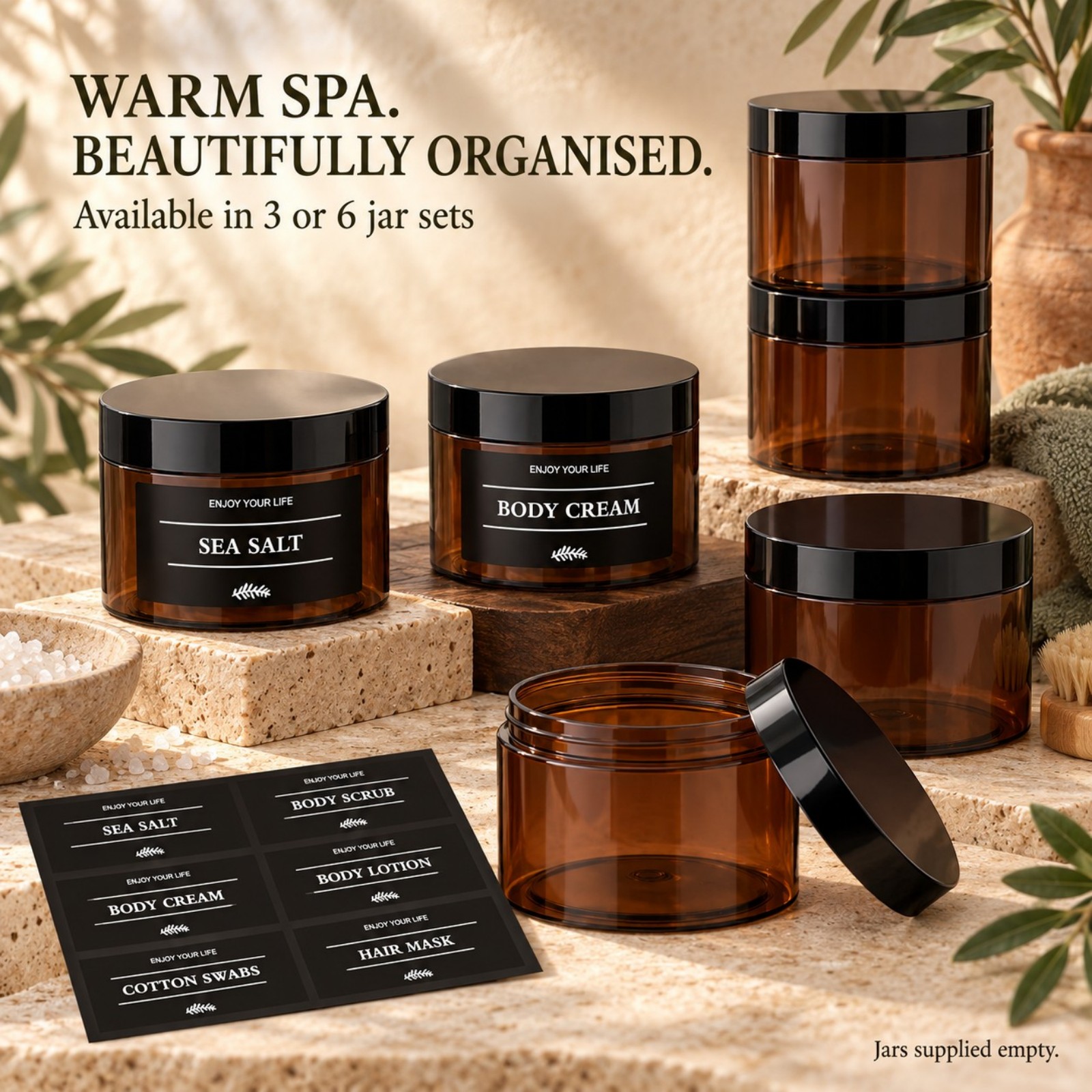 Bath Salts - Bathroom Storage Jars with Labels Spa